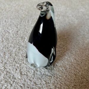 Vintage Black White Murano Glass Penguin Figurine